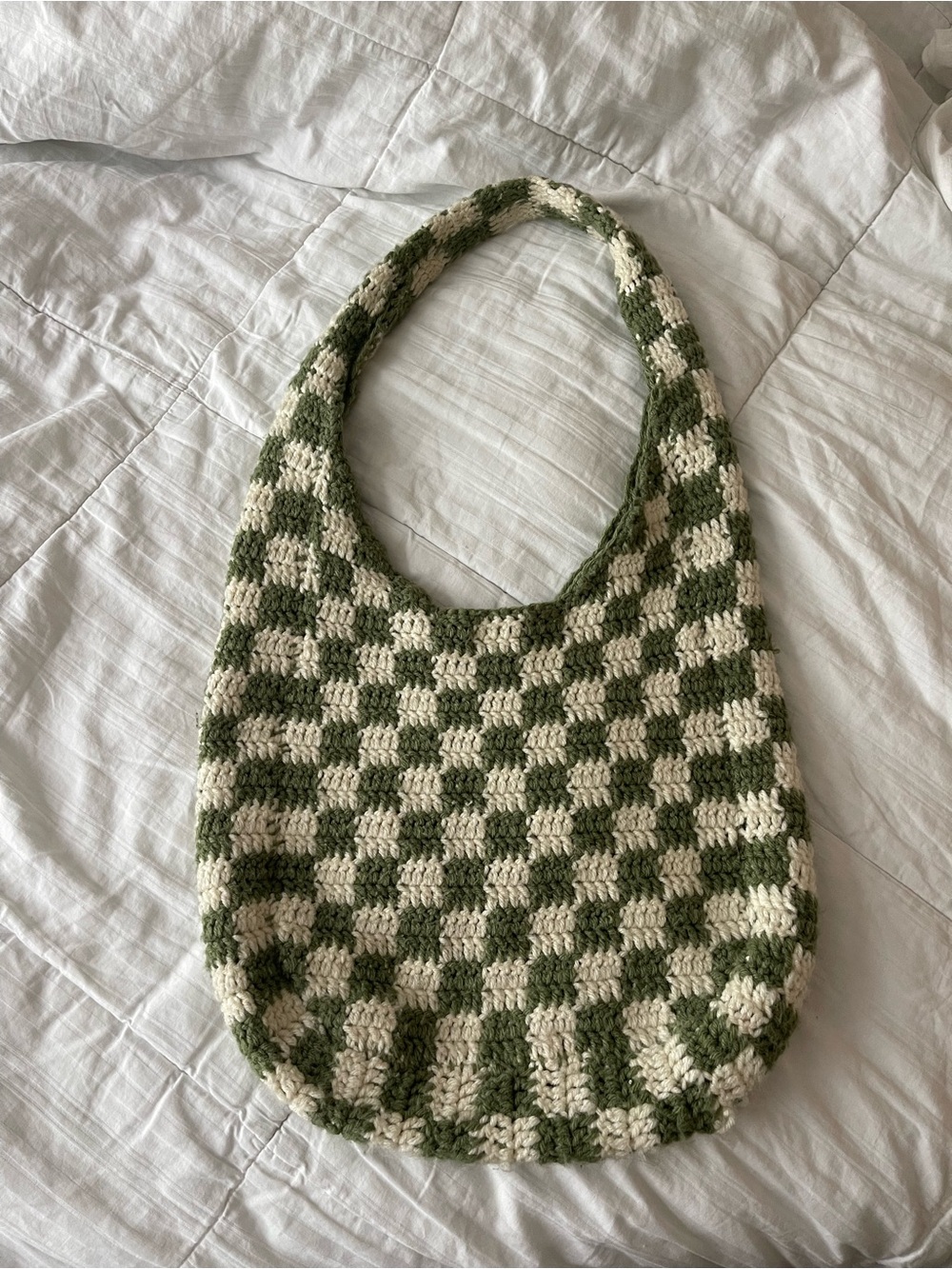 Handmade Green & Cream Crochet Tote Bag